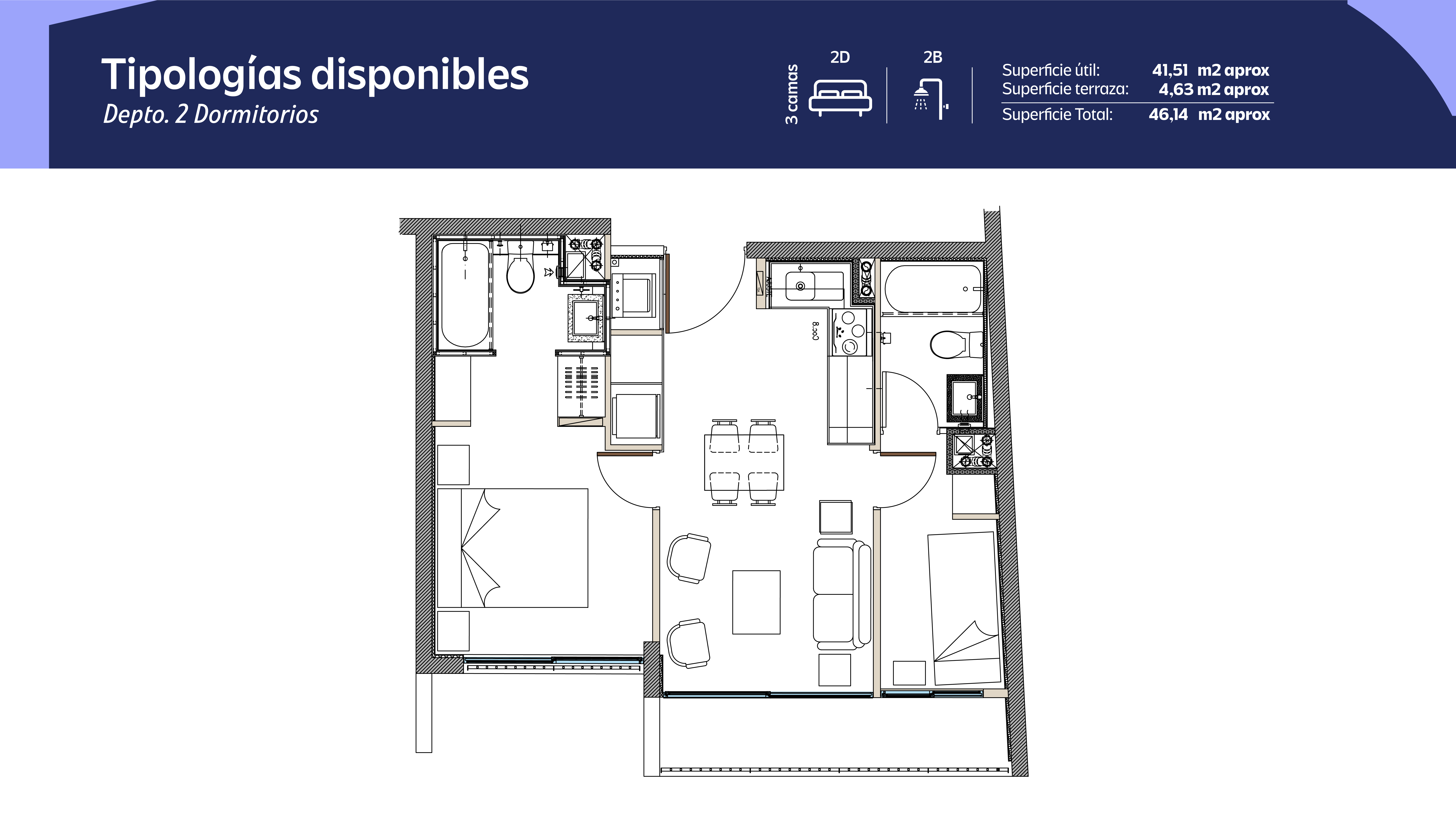 Tipología 2 Dormitorios 2 Baños