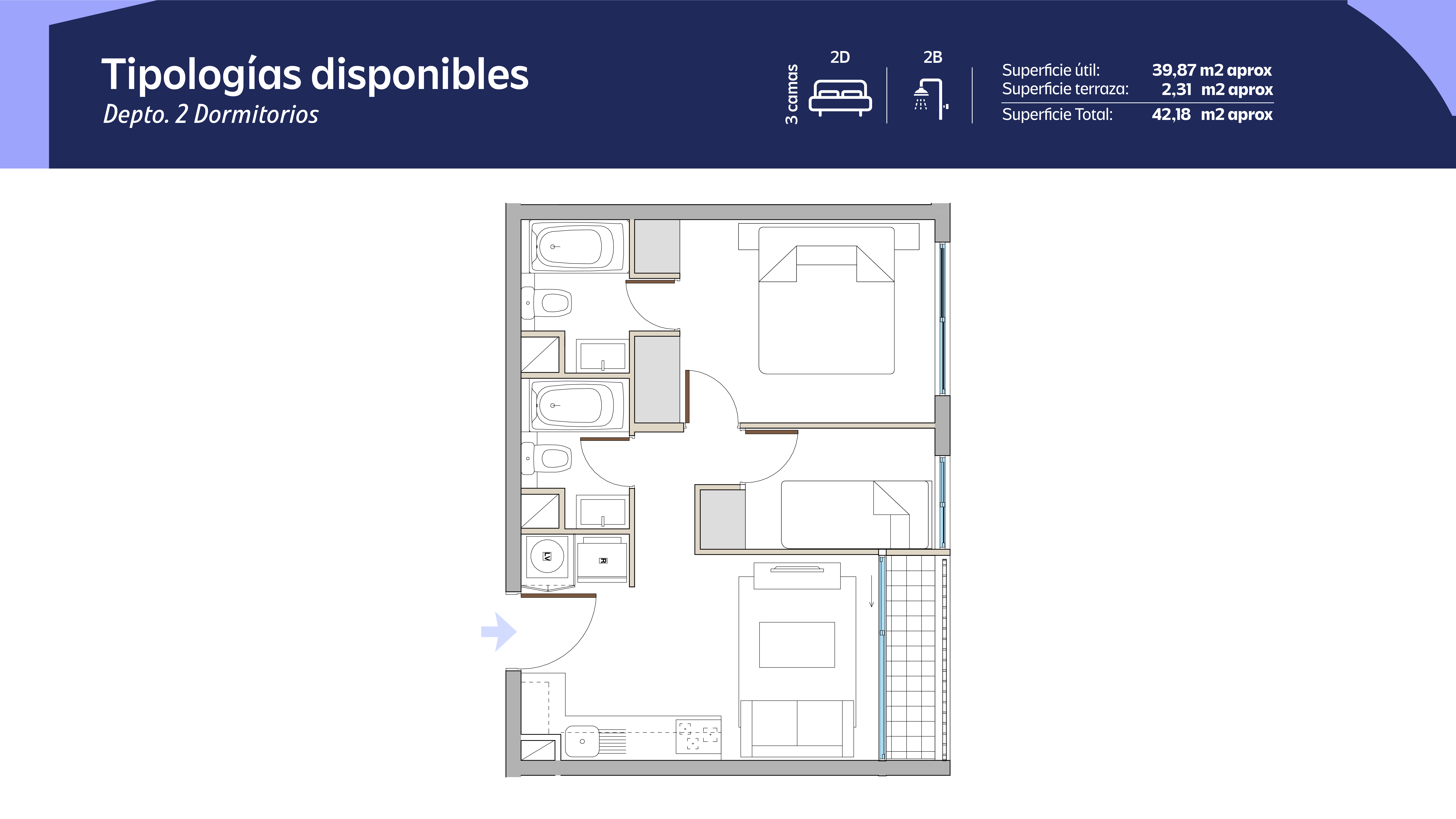 Tipología 2 Dormitorios 2 Baños