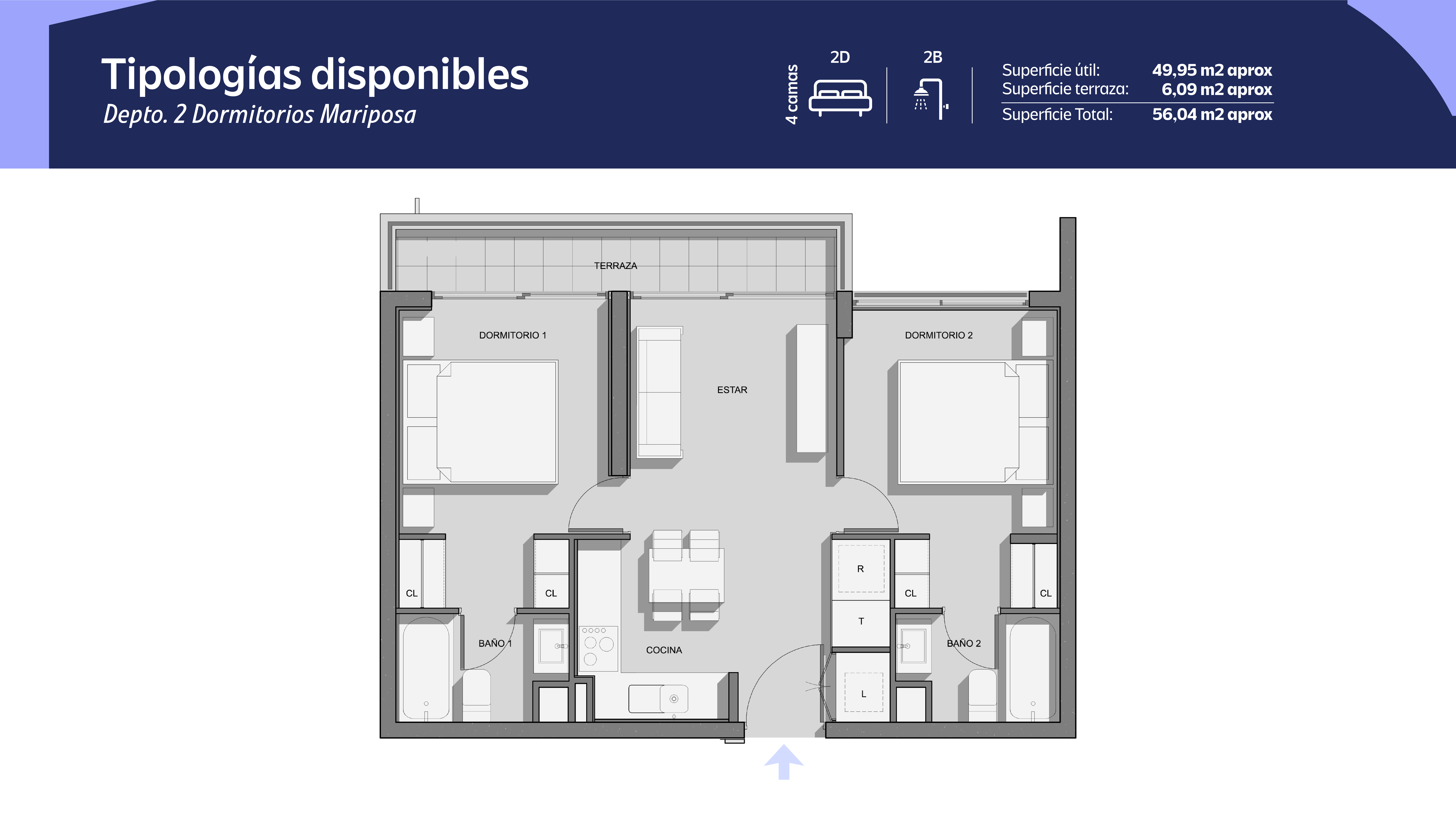 Tipología 2 Dormitorios 2 Baños