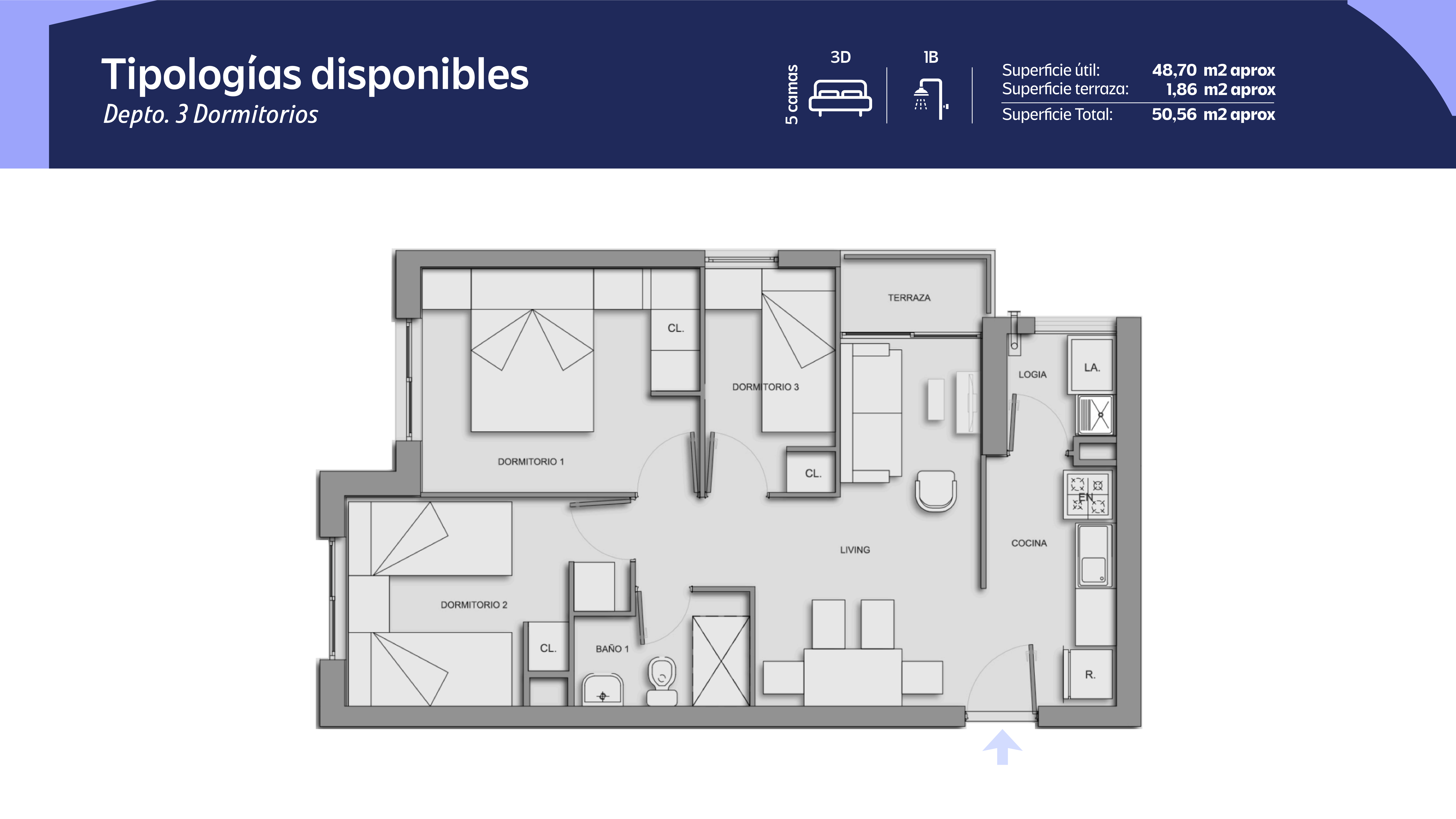 Tipología 2 Dormitorios 2 Baños