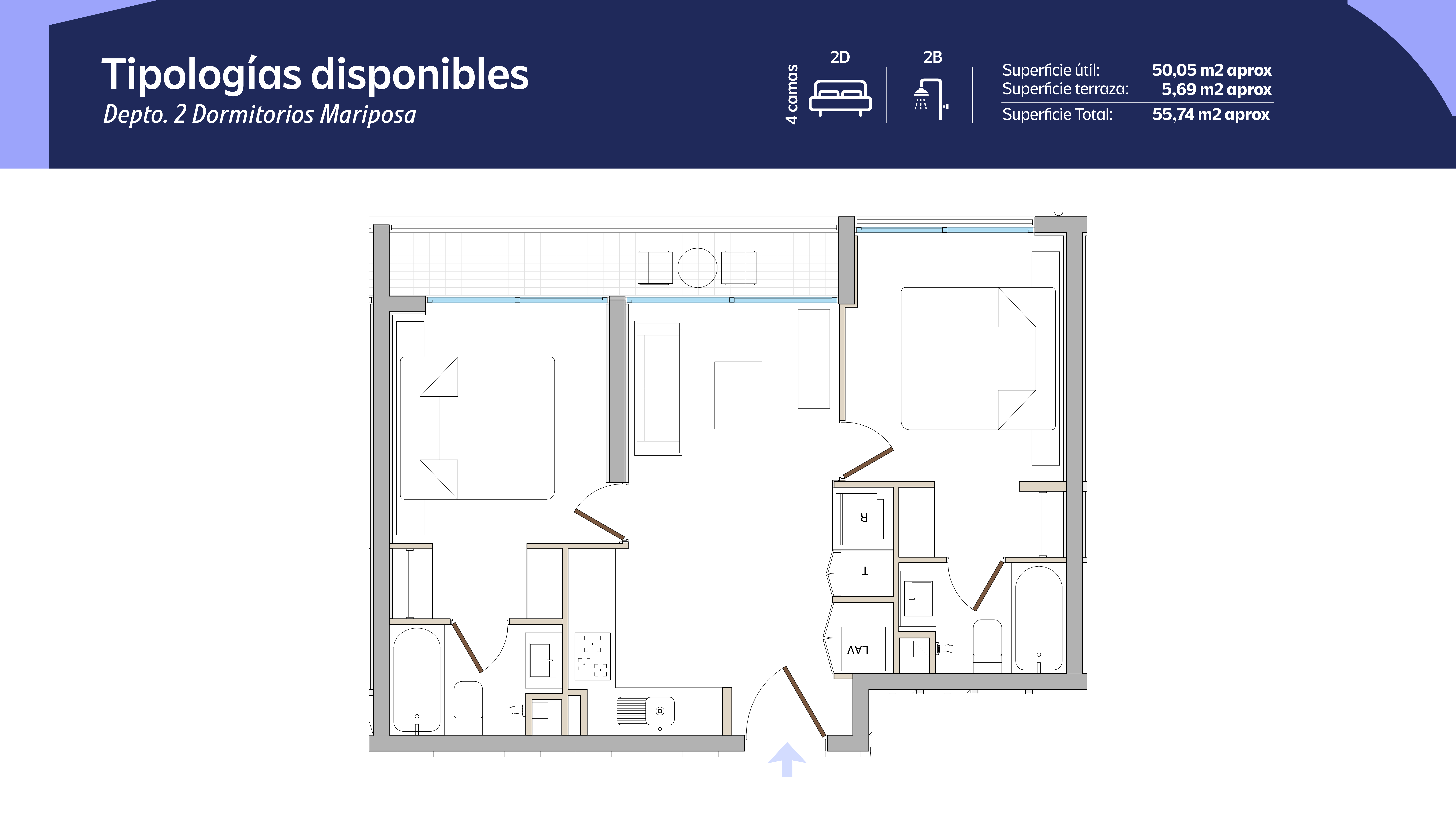 Tipología 2 Dormitorios 2 Baños