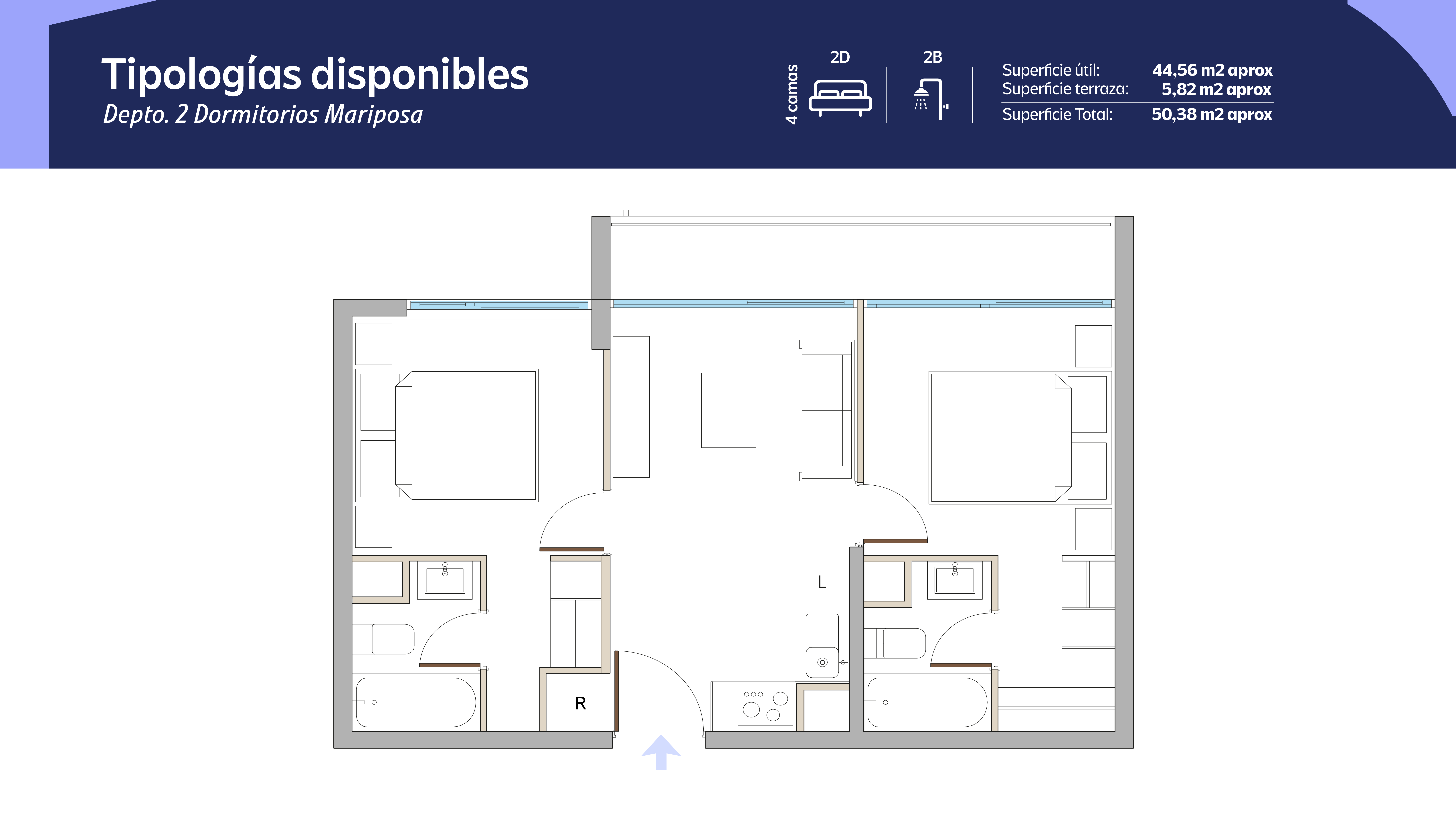 Tipología 2 Dormitorios 2 Baños