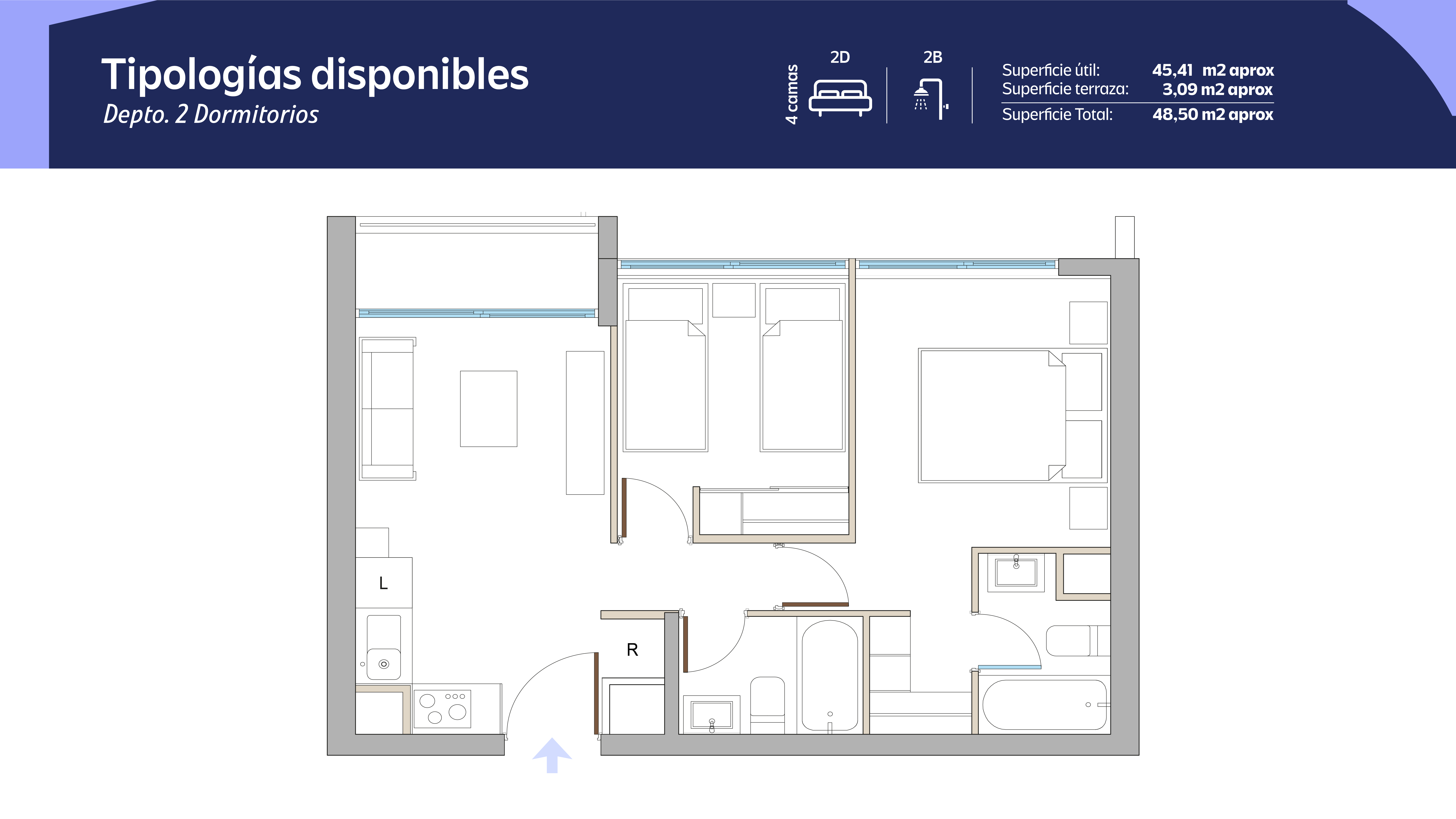 Tipología 2 Dormitorios 2 Baños