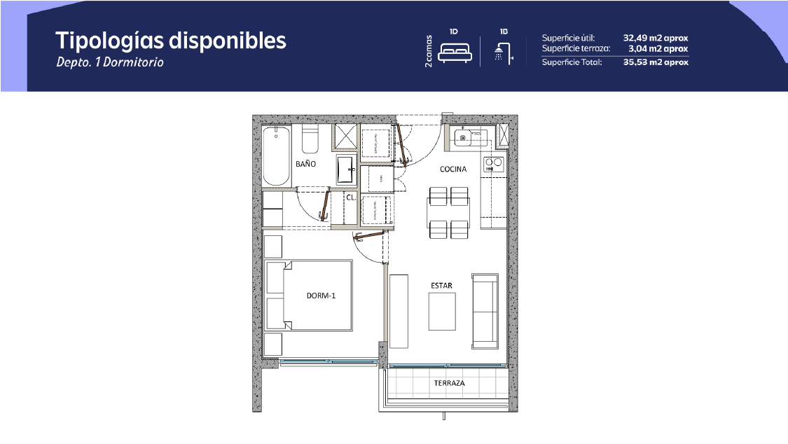 Tipología 1 dorm