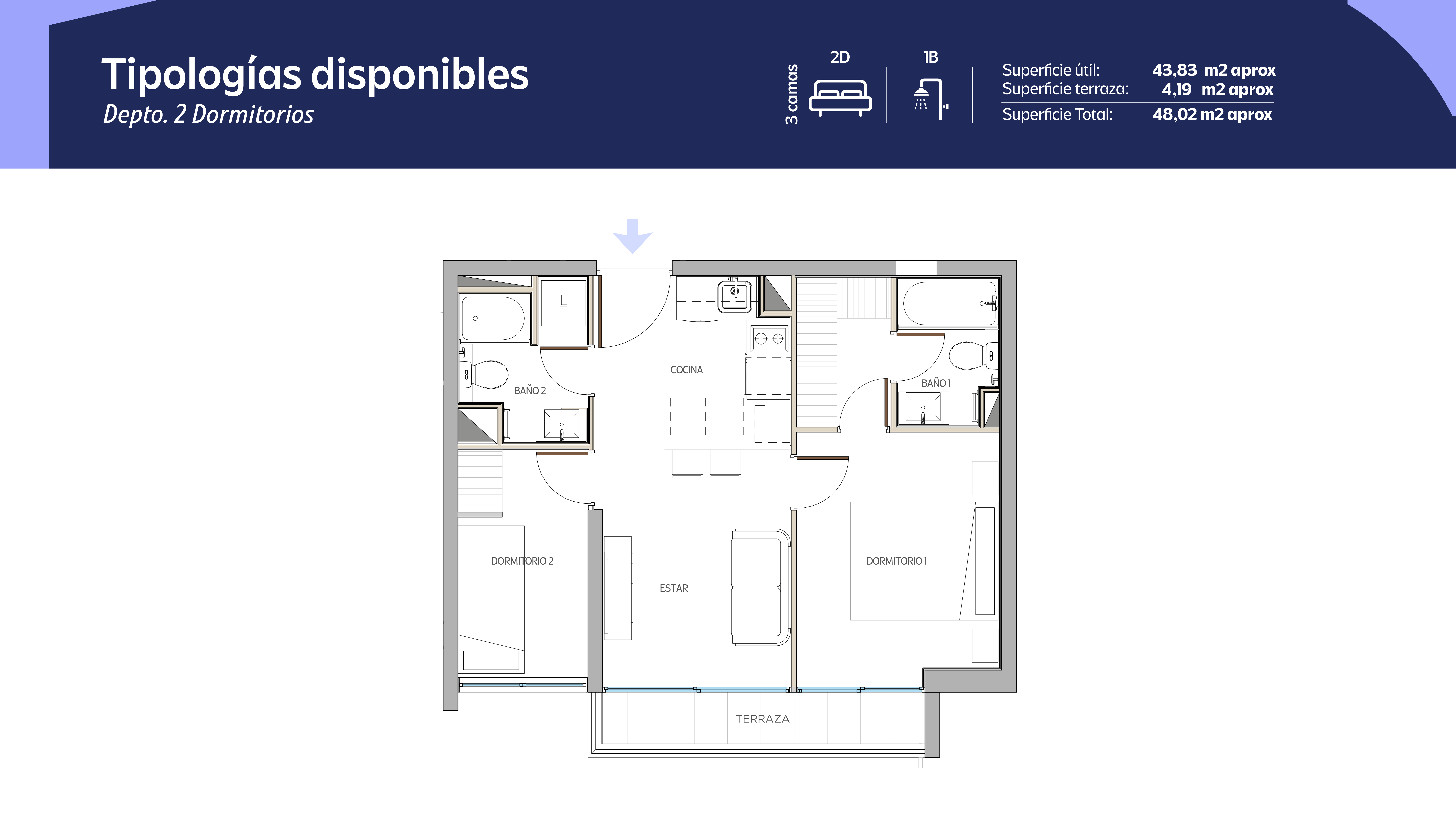 Tipología 2 Dormitorios 2 Baños
