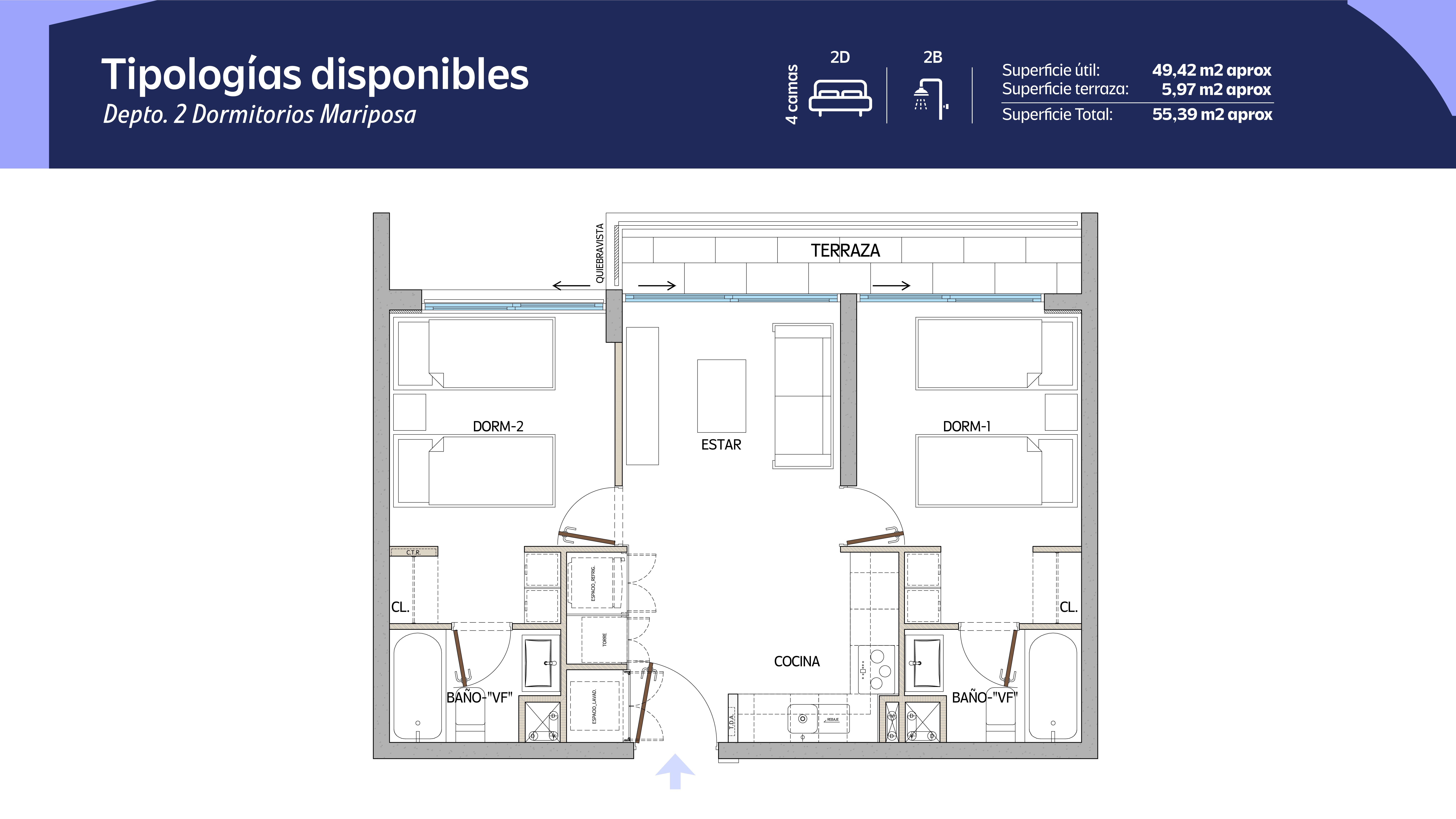 Tipología 2 Dormitorios 2 Baños