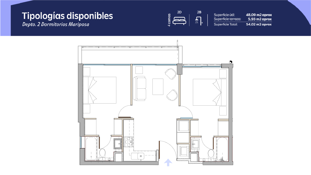 Tipología 2 Dormitorios 2 Baños