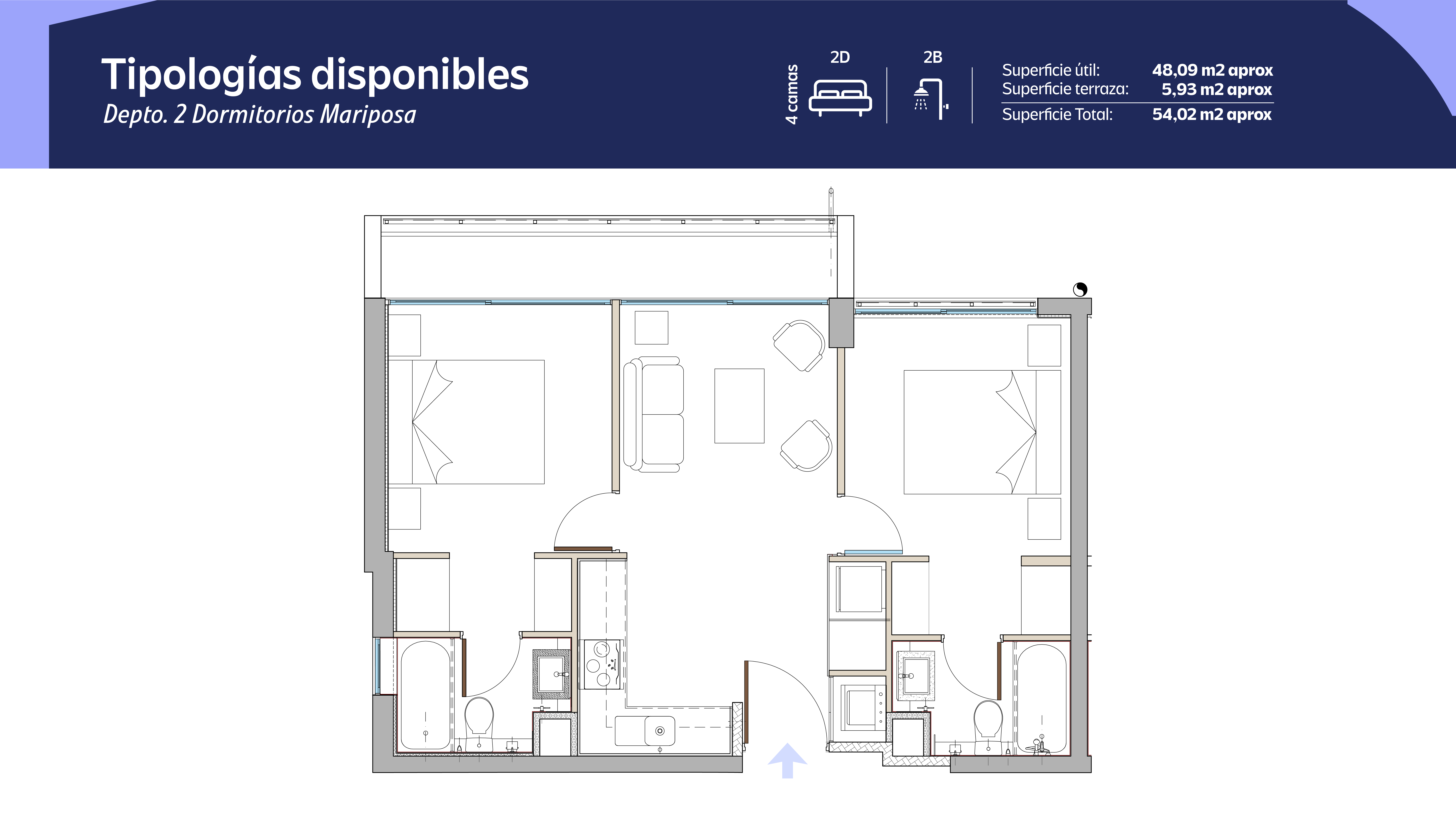 Tipología 2 Dormitorios 2 Baños